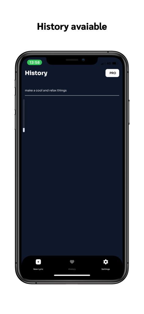 AI Lyric & Song Write | Create - iPhone display showing the lyric history section of the AI songwriting app with saved song ideas.