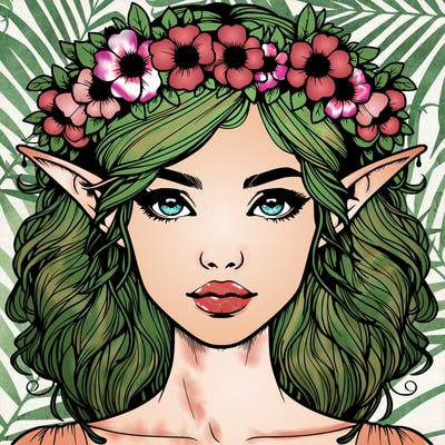 realistic female elf with flower crown