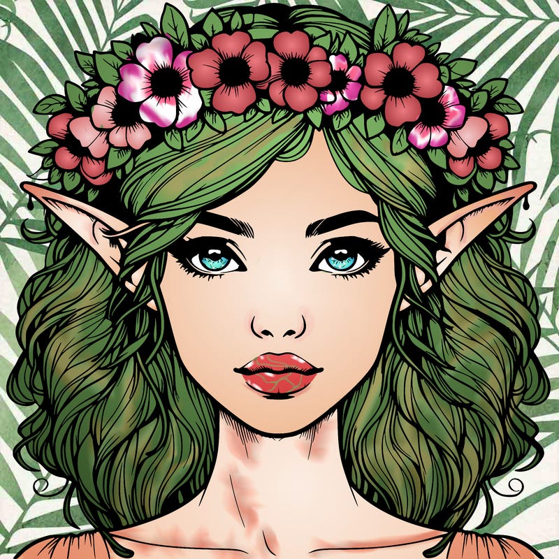 realistic female elf with flower crown