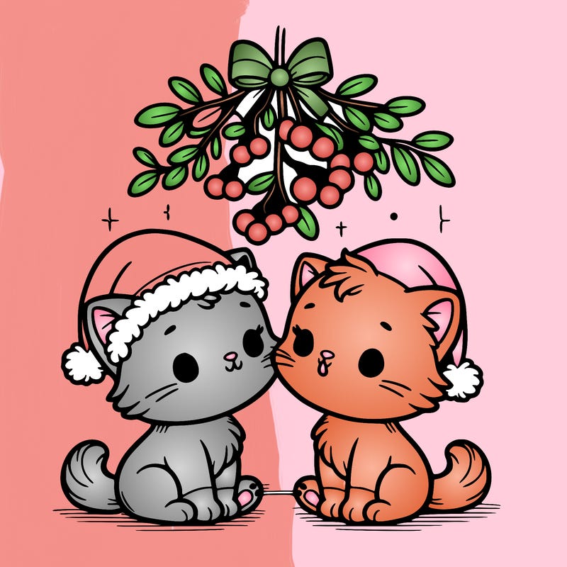 christmas kittens under mistletoe