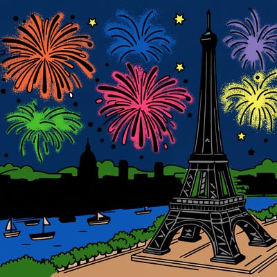 tour eiffel with fireworks