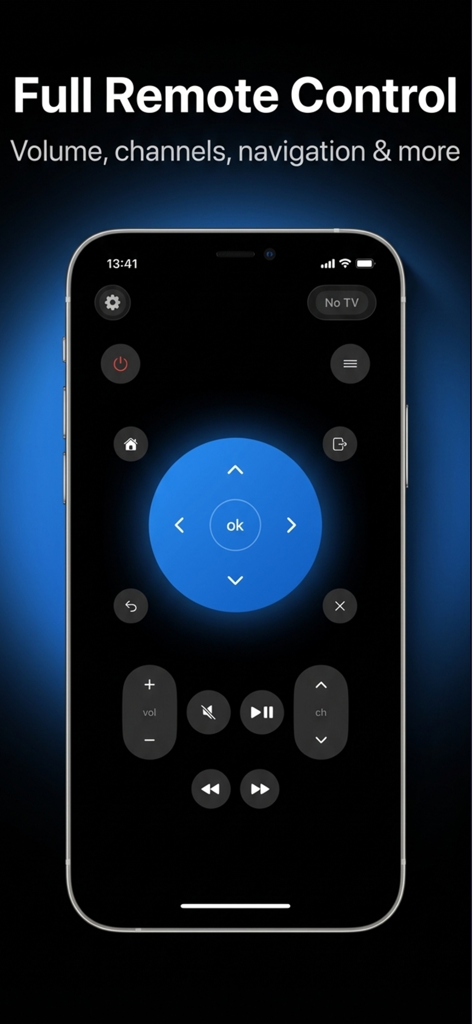 Full remote control interface on the TV Remote Control Stick app.