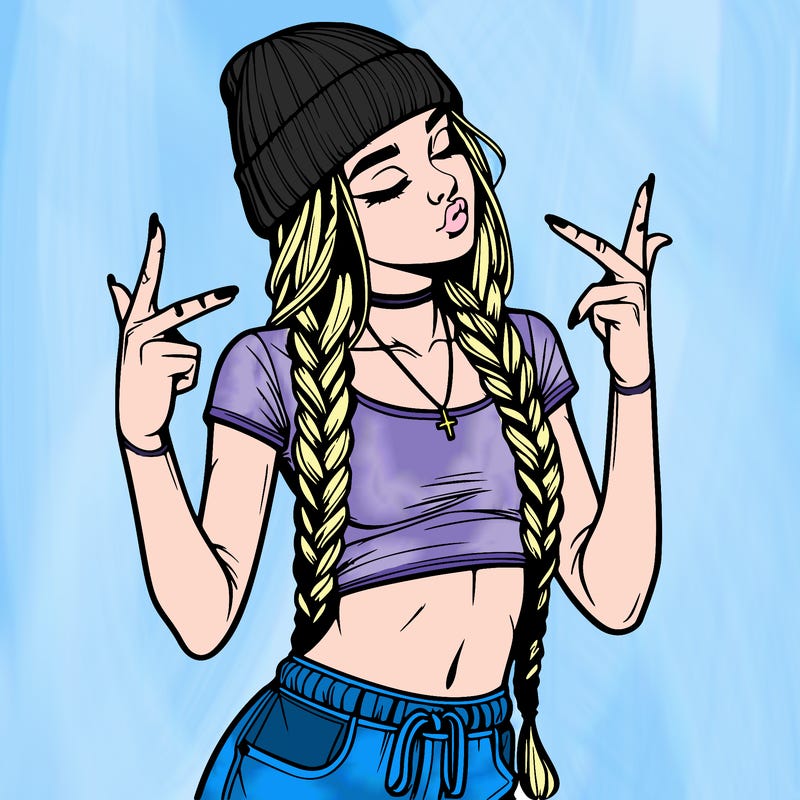 realistic teenage girl with braids and a beanie and crop top doing 🫶🏼