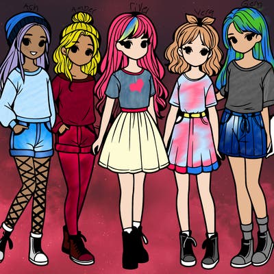 a group of five girls