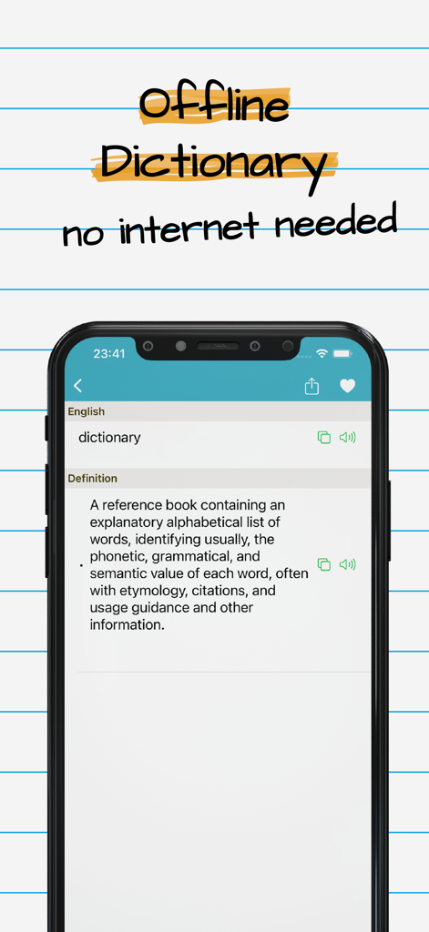 The English Dictionary Offline - A smartphone screen displaying the definition of the word dictionary in the English Dictionary Offline app