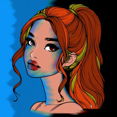 realistic girl with a ponytail on her hair and lips