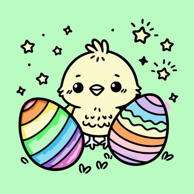 cute easter chick with eggs