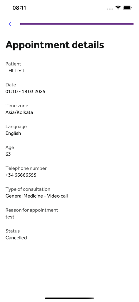 Zusammenfassung der Termindetails in der mobilen Teladoc Global Care App von Teladoc Health.