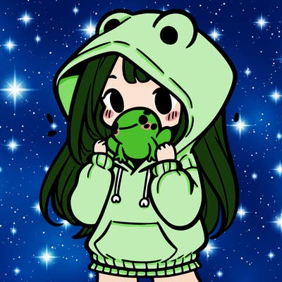 a girl holding a froggy hoodie