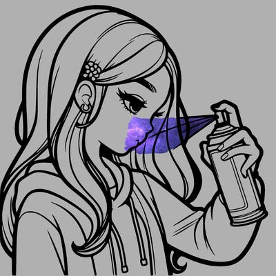 a realistic girl spray painting