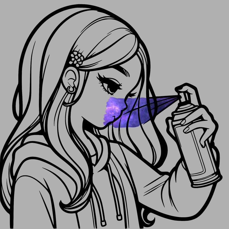 a realistic girl spray painting