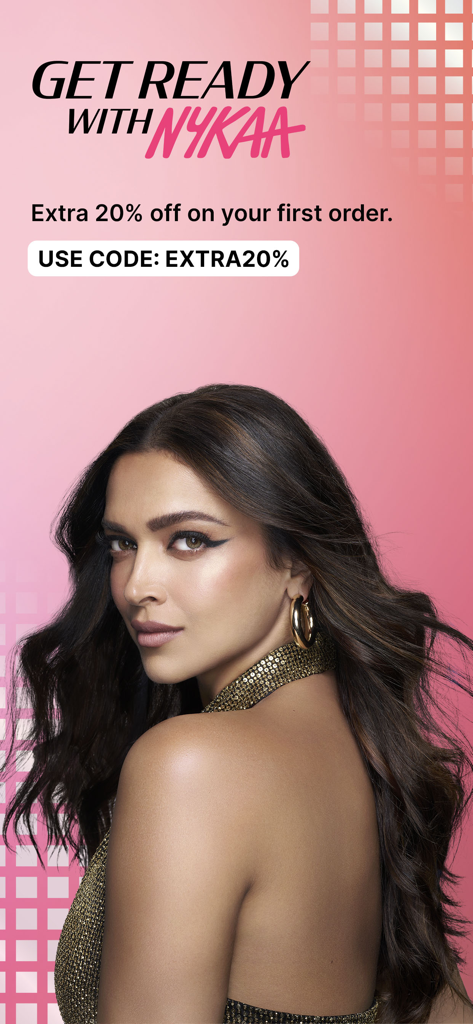 Nykaa – Makeup/Beauty Shopping - A promotional banner for the Nykaa app offering a discount on the first beauty purchase