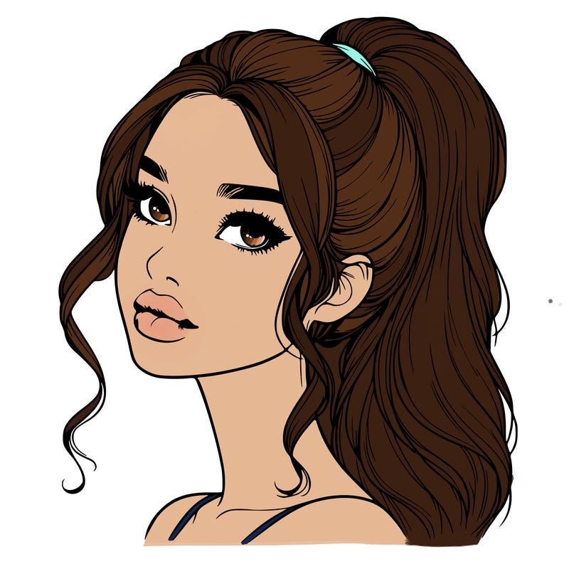 realistic girl with a ponytail on her hair and lips