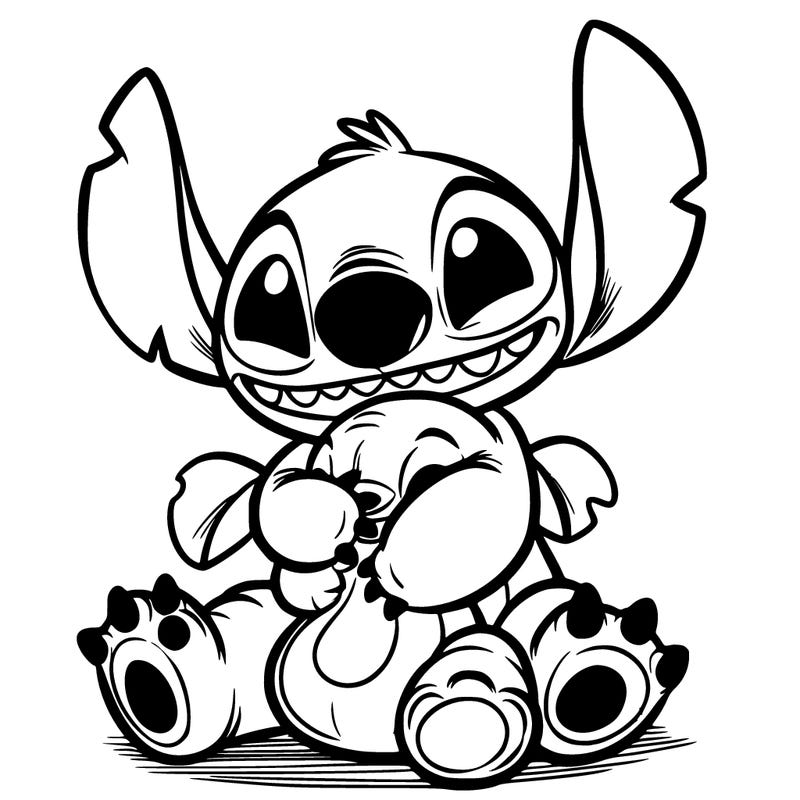 stitch hugging a stuffie