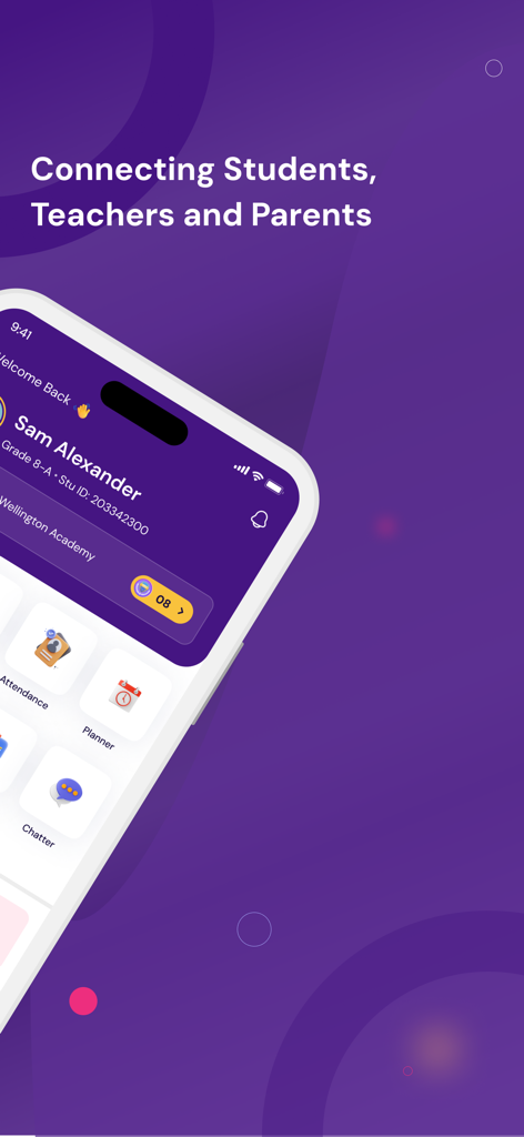 Phoenix Classroom - Phoenix Classroom mobile app dashboard for students and parents showing attendance and planner features