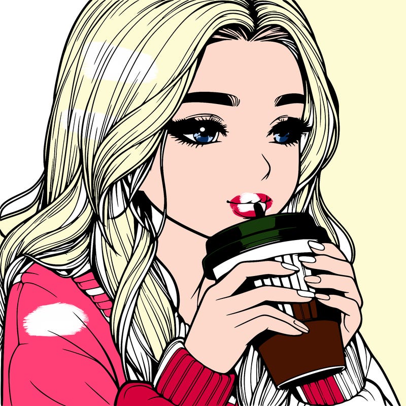 realistic girl drinking coffee