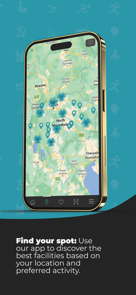 Sportmaster - Map interface of Sportmaster app displaying nearby fitness facility locations