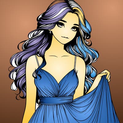 realistic girl in flowy silky prom dress