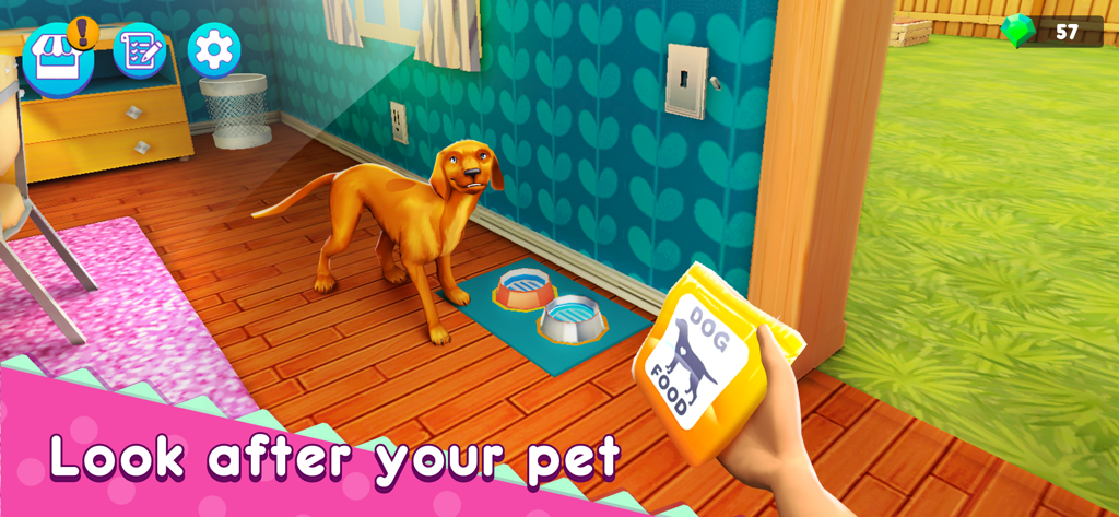 Feeding a pet dog in the Homemaker Mother Simulator game