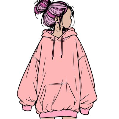 realistic girl with a oversized sweatshirt on and a bun