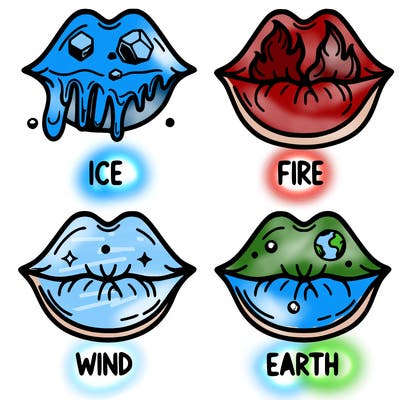 realistic lip split in fourth . 1 fourth ice 1 fire 1wind 1 earth