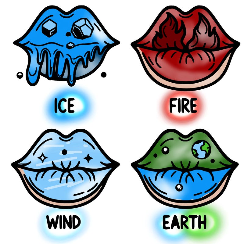 realistic lip split in fourth . 1 fourth ice 1 fire 1wind 1 earth
