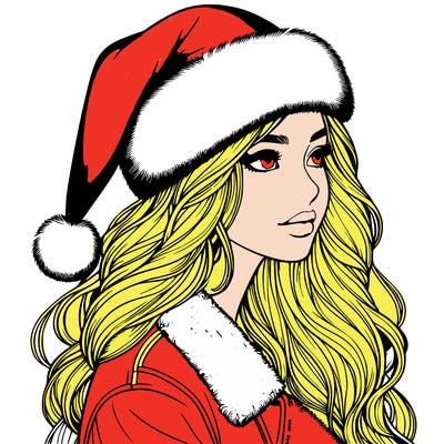 realistic girl in santa hat