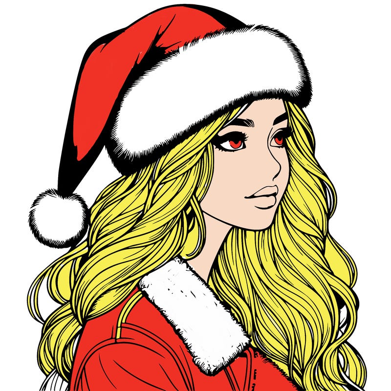 realistic girl in santa hat