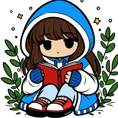 girl in oversized hoodie reading a book