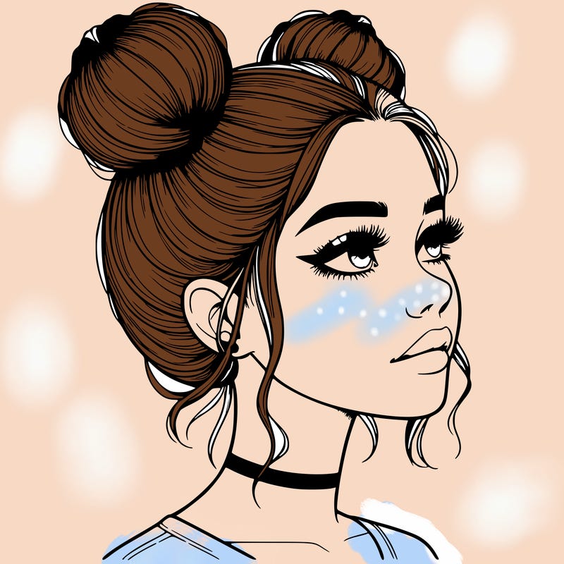 realistic girl with buns on the top of her head