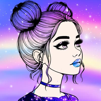 realistic girl with buns on the top of her head