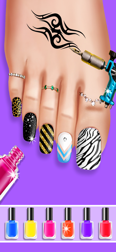 Foot pedicure with nail art and tattoo application in ASMR Doctor game