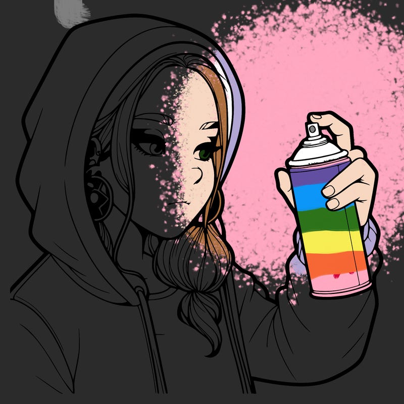 a realistic girl, spray painting