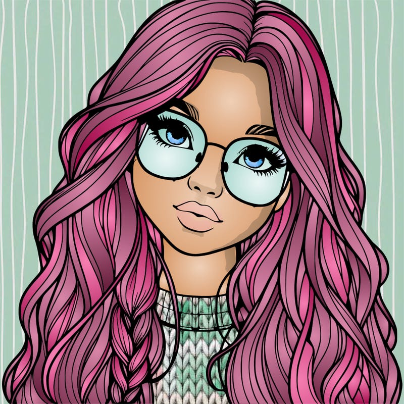 girl with long hair and freckles and glasses realistic
