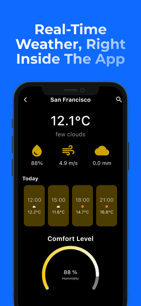 Seeker: Private Web Search - Panel de pronóstico del tiempo en tiempo real dentro de la aplicación Seeker
