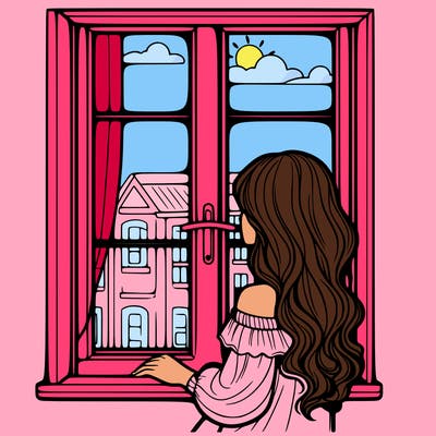 woman looking out window