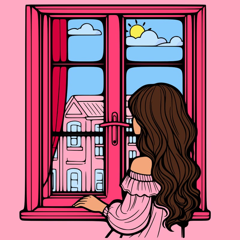 woman looking out window