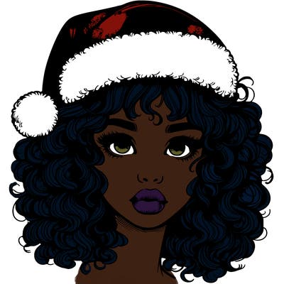 realistic girl with a santa hat curly hair and lips