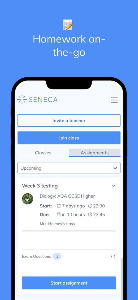 Seneca - Seneca mobile app interface showing a Biology GCSE homework assignment