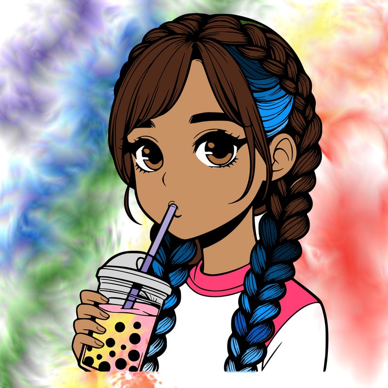 realistic girl with braided hair drinking boba