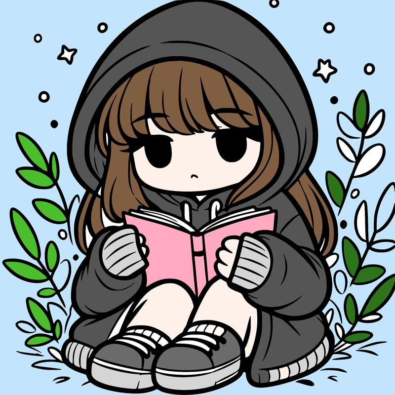 girl in oversized hoodie reading a book