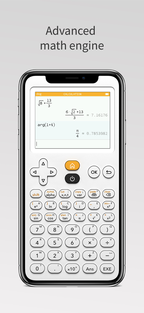 NumWorks Graphing Calculator - NumWorks 그래프 계산기 앱 인터페이스가 iPhone에서 복잡한 수학 계산을 보여줌