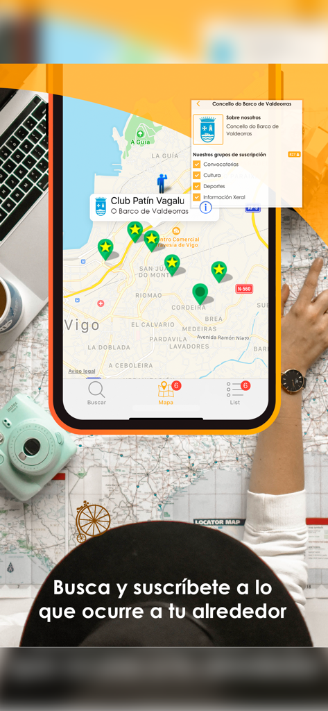 TokApp - TokApp map interface showing local business pins and service subscriptions.