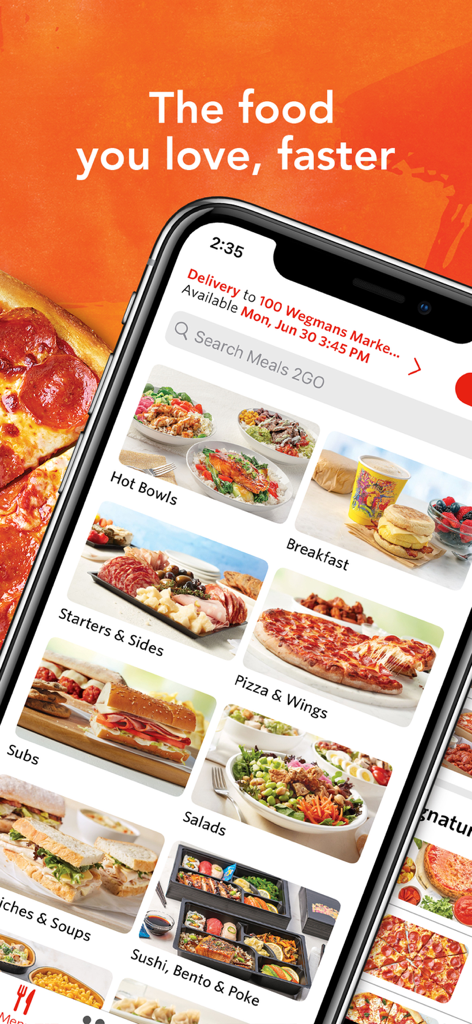 Wegmans Meals 2GO app menu showing various food categories