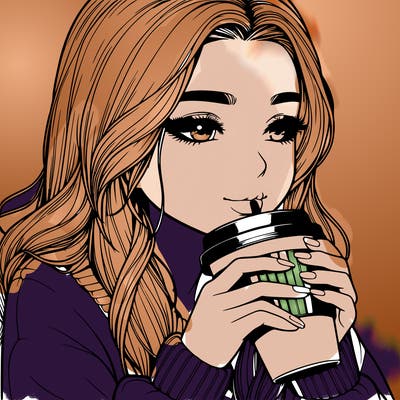 realistic girl drinking coffee