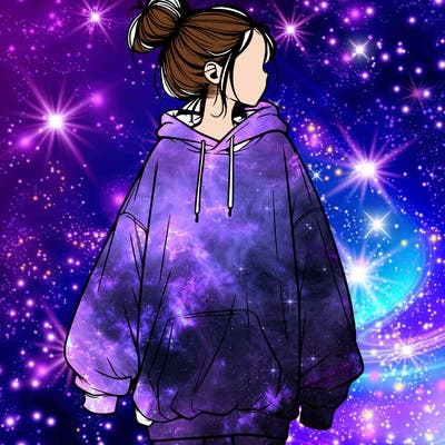 realistic girl with a oversized sweatshirt on and a bun