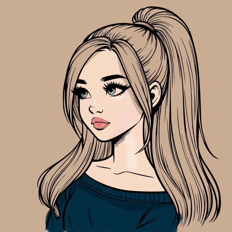realistic girl with a high ponytail