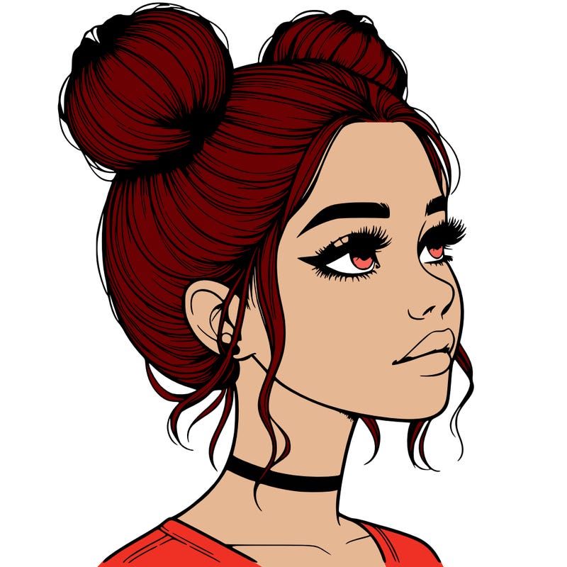 realistic girl with buns on the top of her head