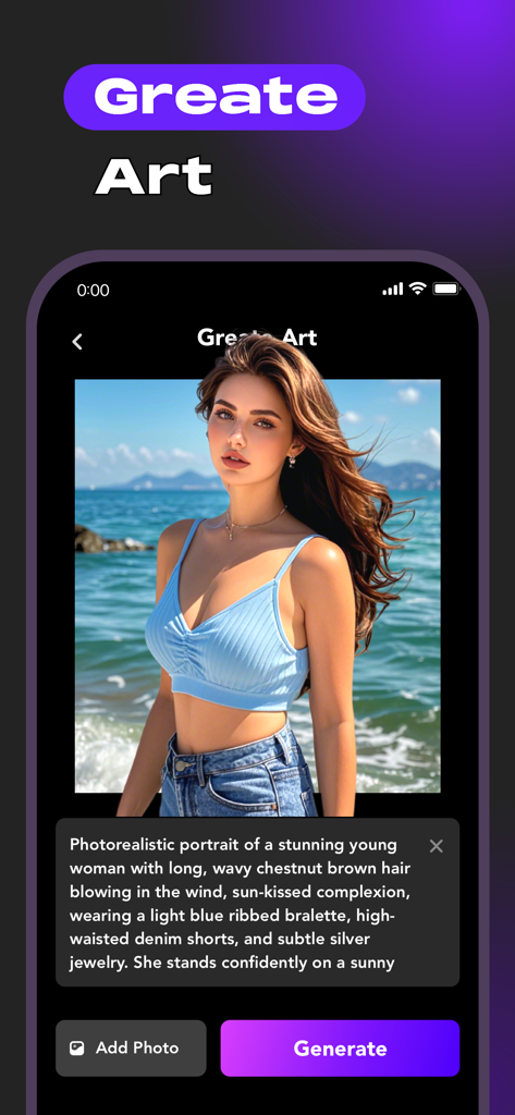 AI ReFace: Face Swap & AI Art - AI ReFace app interface for creating photorealistic AI art from text prompts