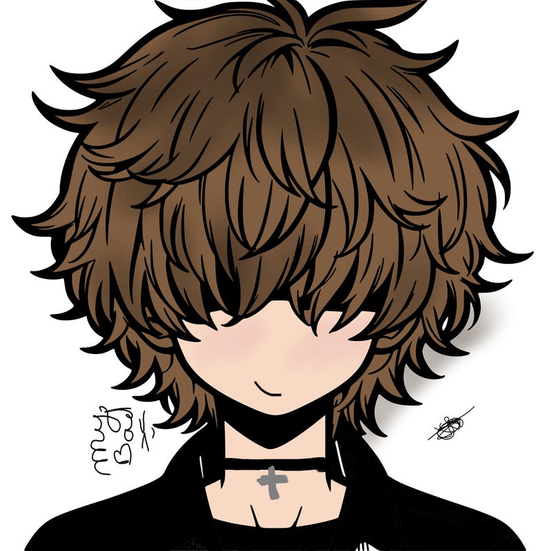 manga boy fluffy hair covering his eyes